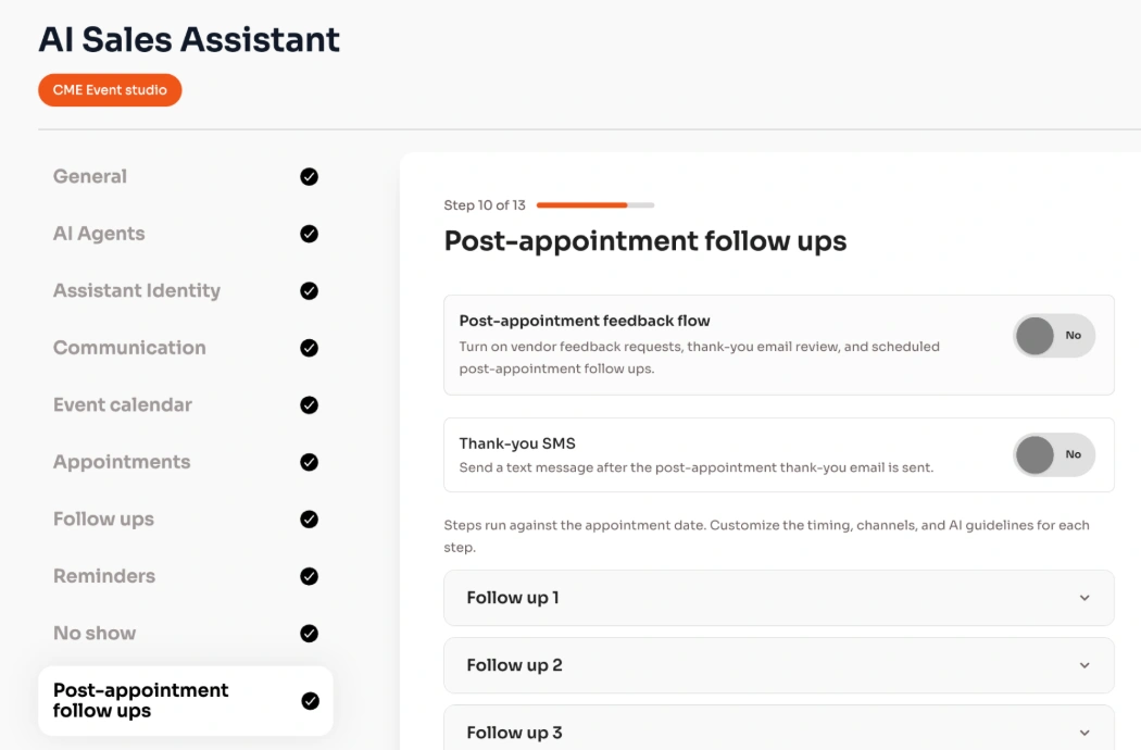 Post-appointment follow-ups settings in the Breezit AI Sales Assistant